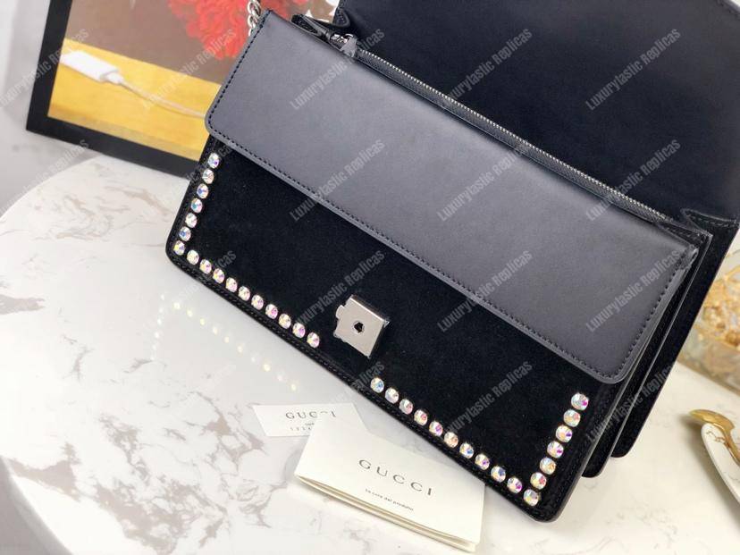 G*u*i black suede crystal small dionysus shoulder bag