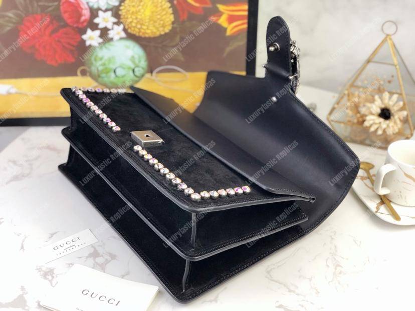 G*u*i black suede crystal small dionysus shoulder bag