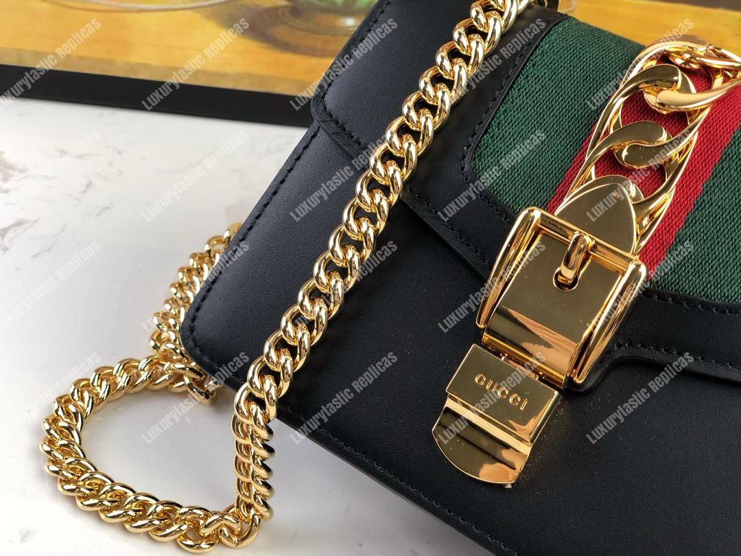 G*u*i sylvie leather mini chain bag black