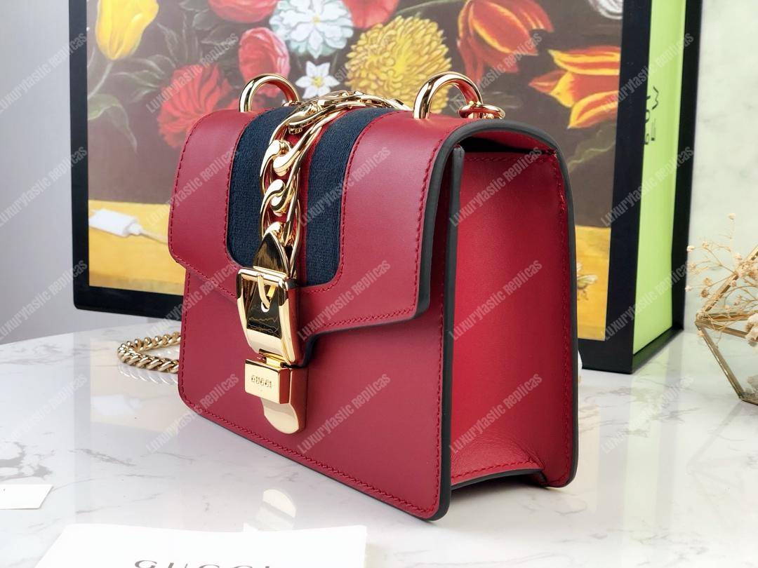 G*u*i sylvie leather mini chain bag hibiscus red