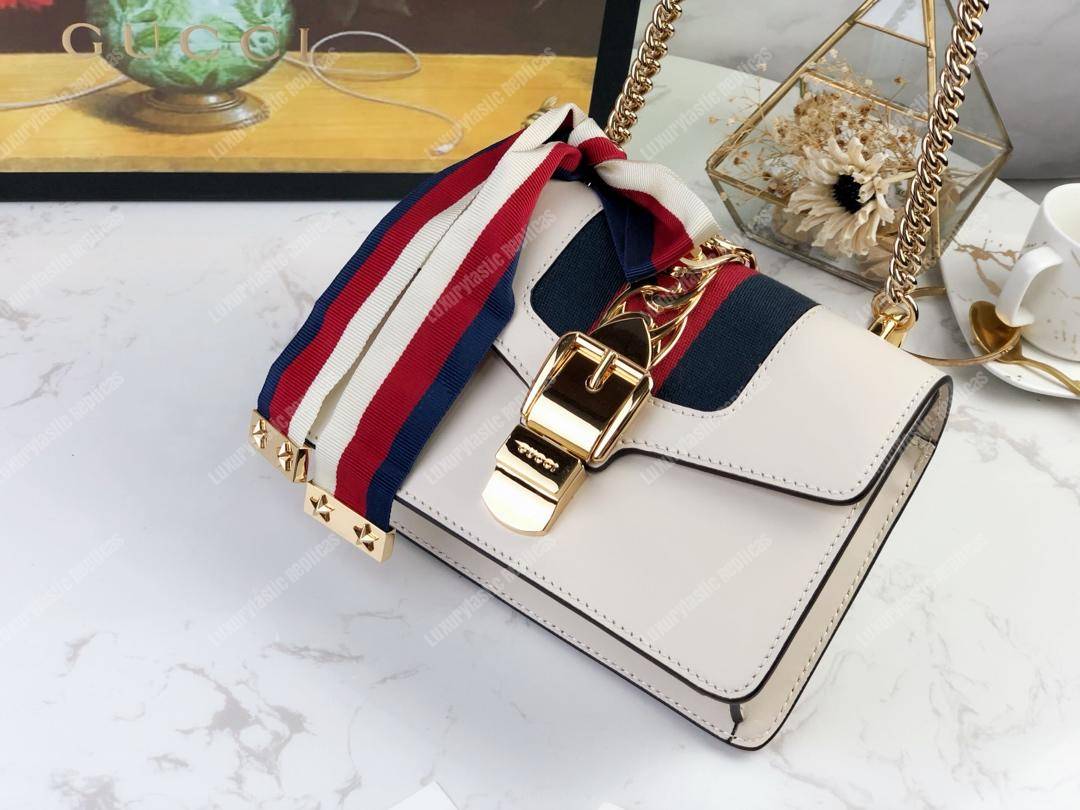 G*u*i sylvie leather mini chain bag white
