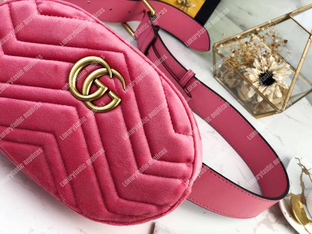 G*u*i gg marmont matelassé velvet belt bag pink