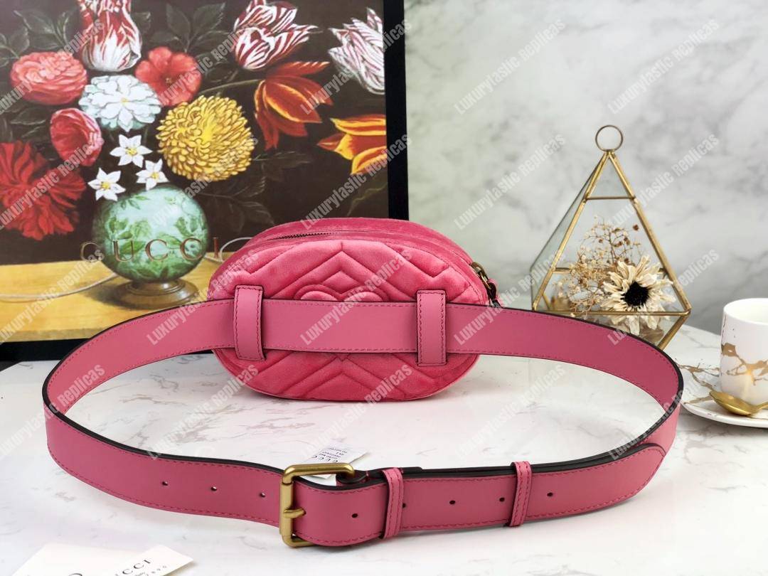 G*u*i gg marmont matelassé velvet belt bag pink