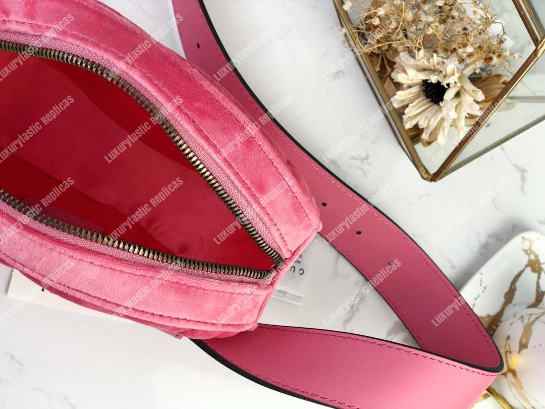G*u*i gg marmont matelassé velvet belt bag pink
