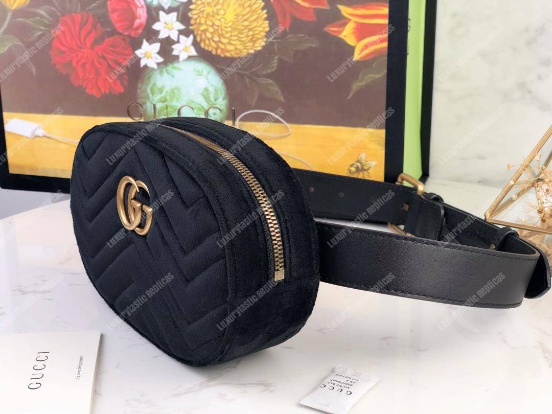 G*u*i gg marmont matelassé velvet belt bag black