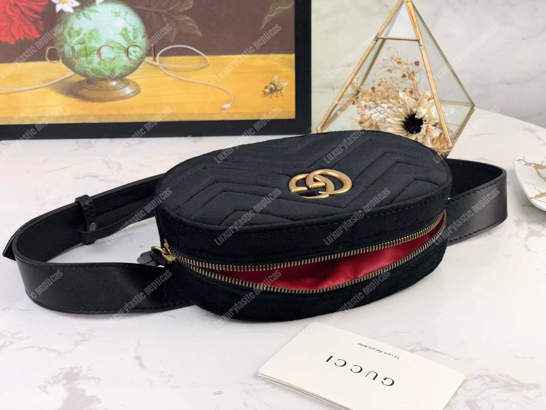 G*u*i gg marmont matelassé velvet belt bag black