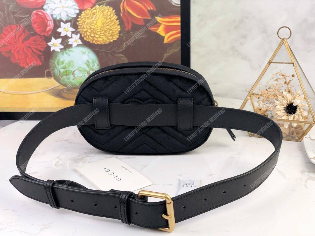 G*u*i gg marmont matelassé velvet belt bag black