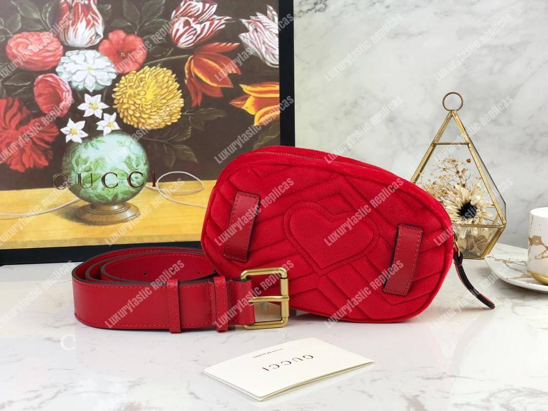 G*u*i gg marmont matelassé velvet belt bag red