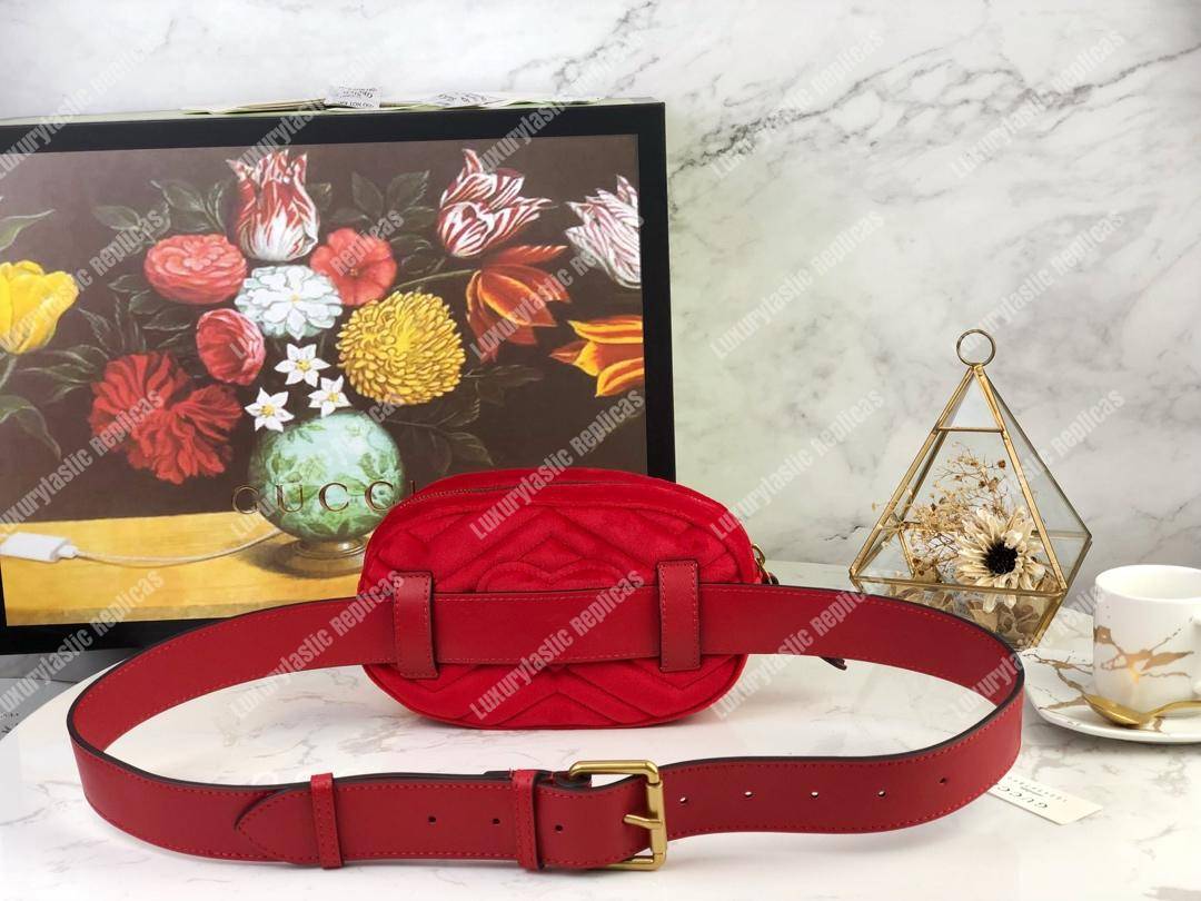 G*u*i gg marmont matelassé velvet belt bag red