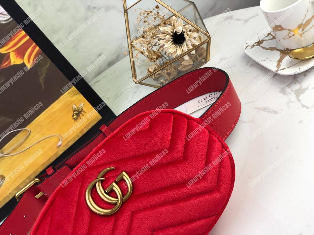 G*u*i gg marmont matelassé velvet belt bag red
