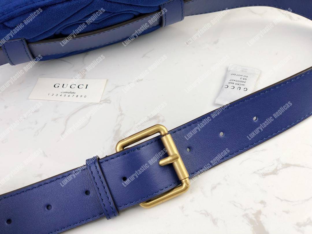 G*u*i gg marmont matelassé velvet belt bag jewel blue