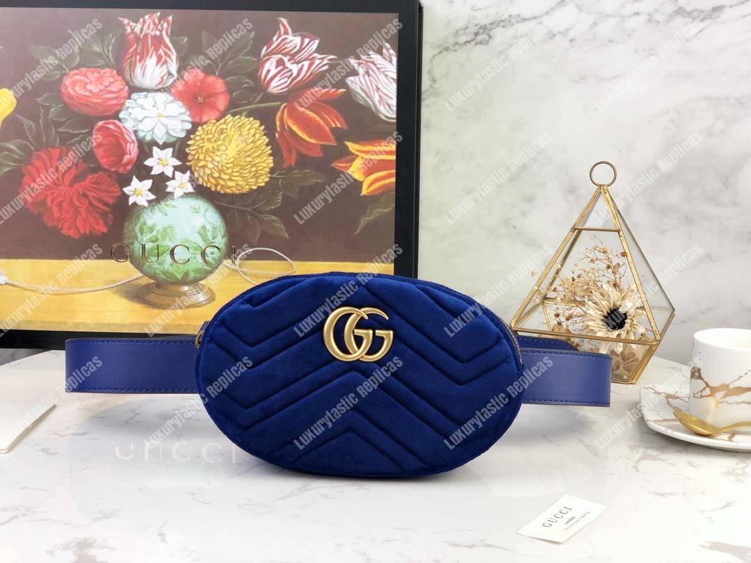 G*u*i gg marmont matelassé velvet belt bag jewel blue