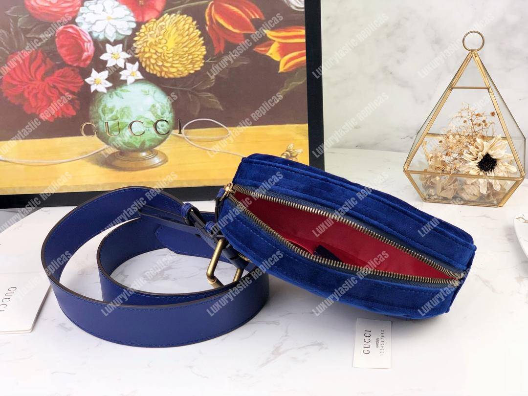 G*u*i gg marmont matelassé velvet belt bag jewel blue