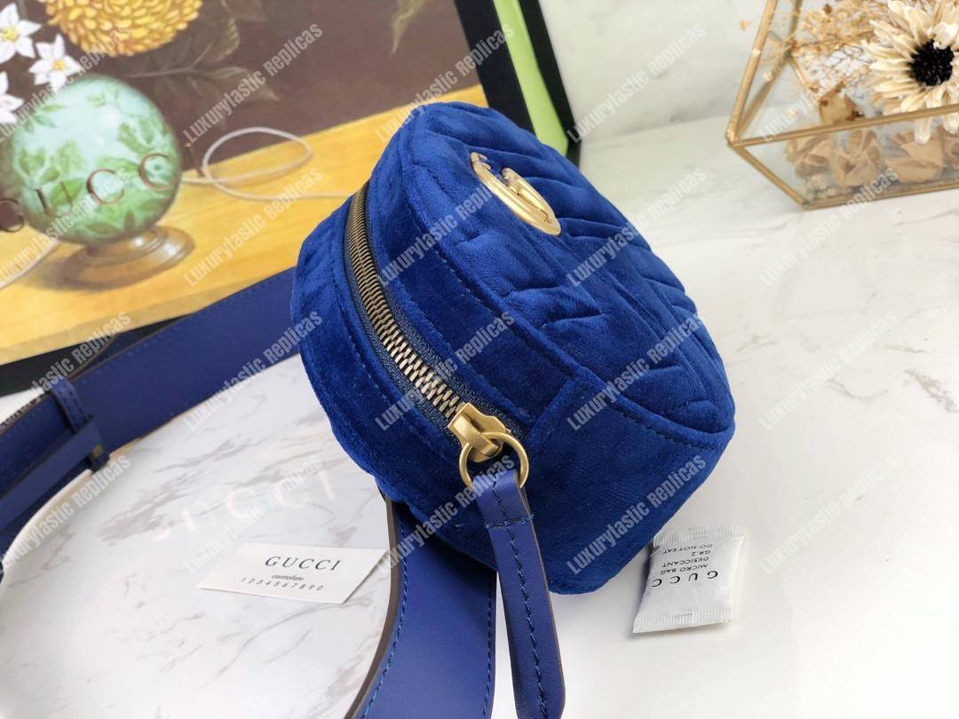 G*u*i gg marmont matelassé velvet belt bag jewel blue