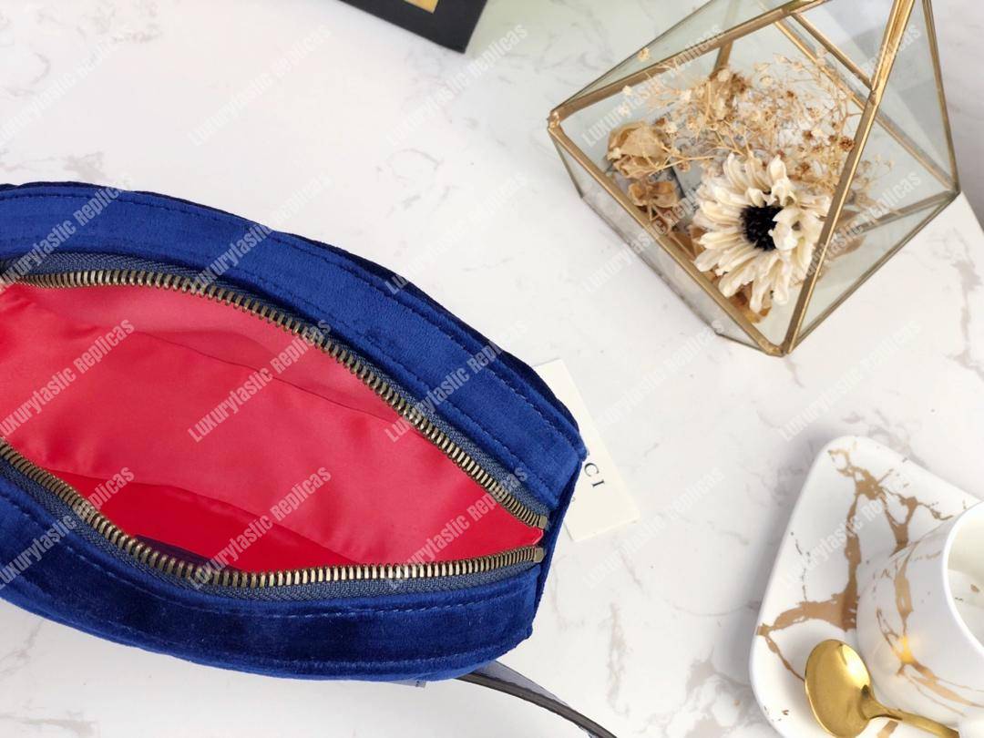 G*u*i gg marmont matelassé velvet belt bag jewel blue
