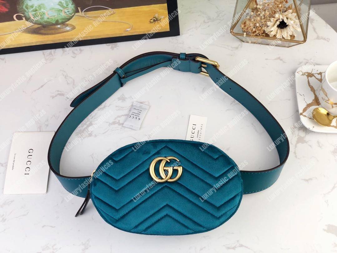 G*u*i gg marmont matelassé velvet belt bag aquamarine