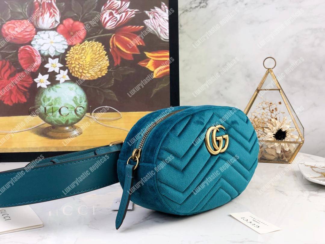 G*u*i gg marmont matelassé velvet belt bag aquamarine