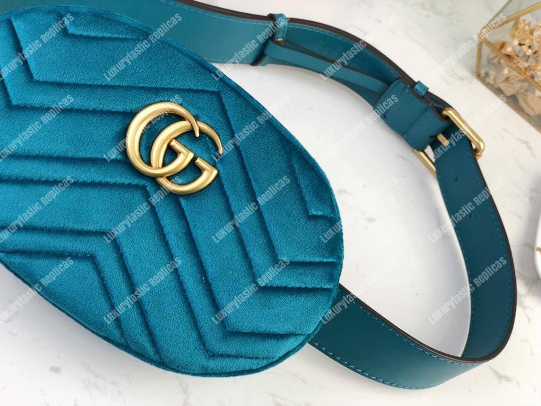 G*u*i gg marmont matelassé velvet belt bag aquamarine
