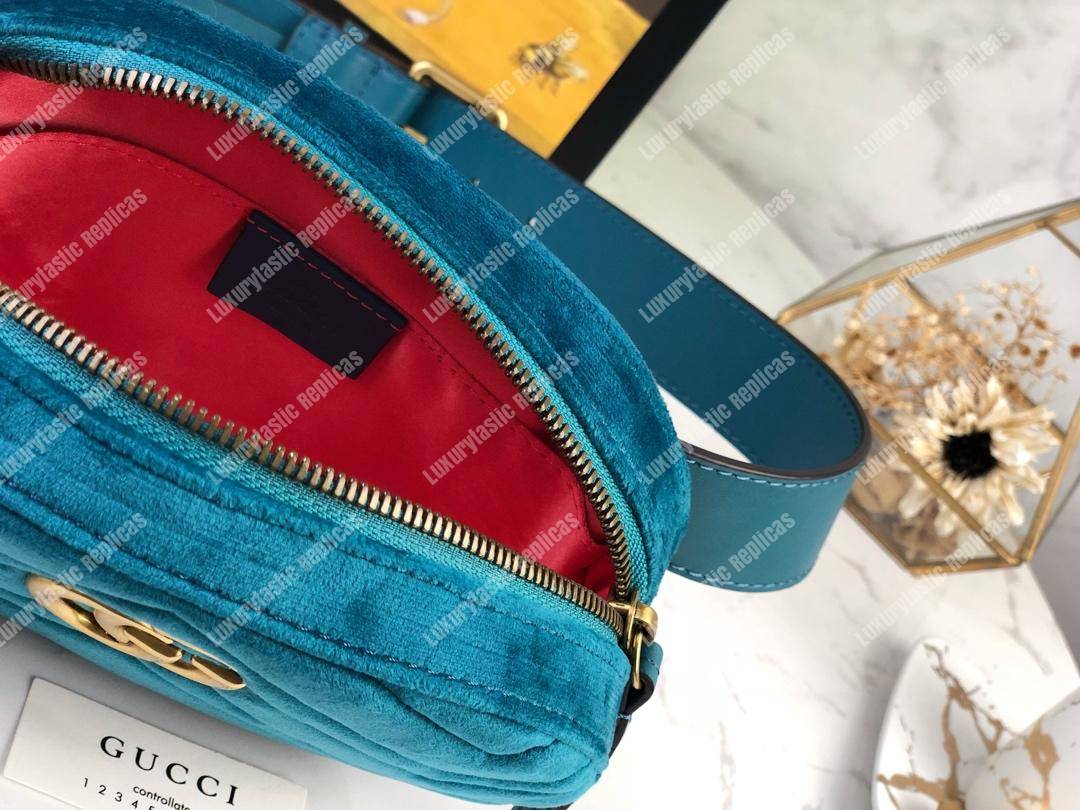 G*u*i gg marmont matelassé velvet belt bag aquamarine