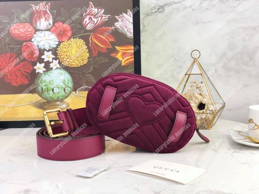 G*u*i gg marmont matelassé velvet belt bag fuchsia