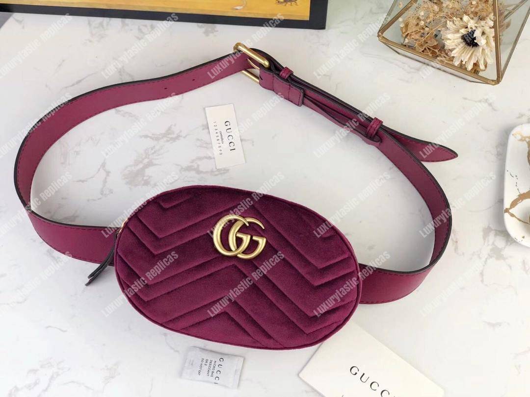 G*u*i gg marmont matelassé velvet belt bag fuchsia