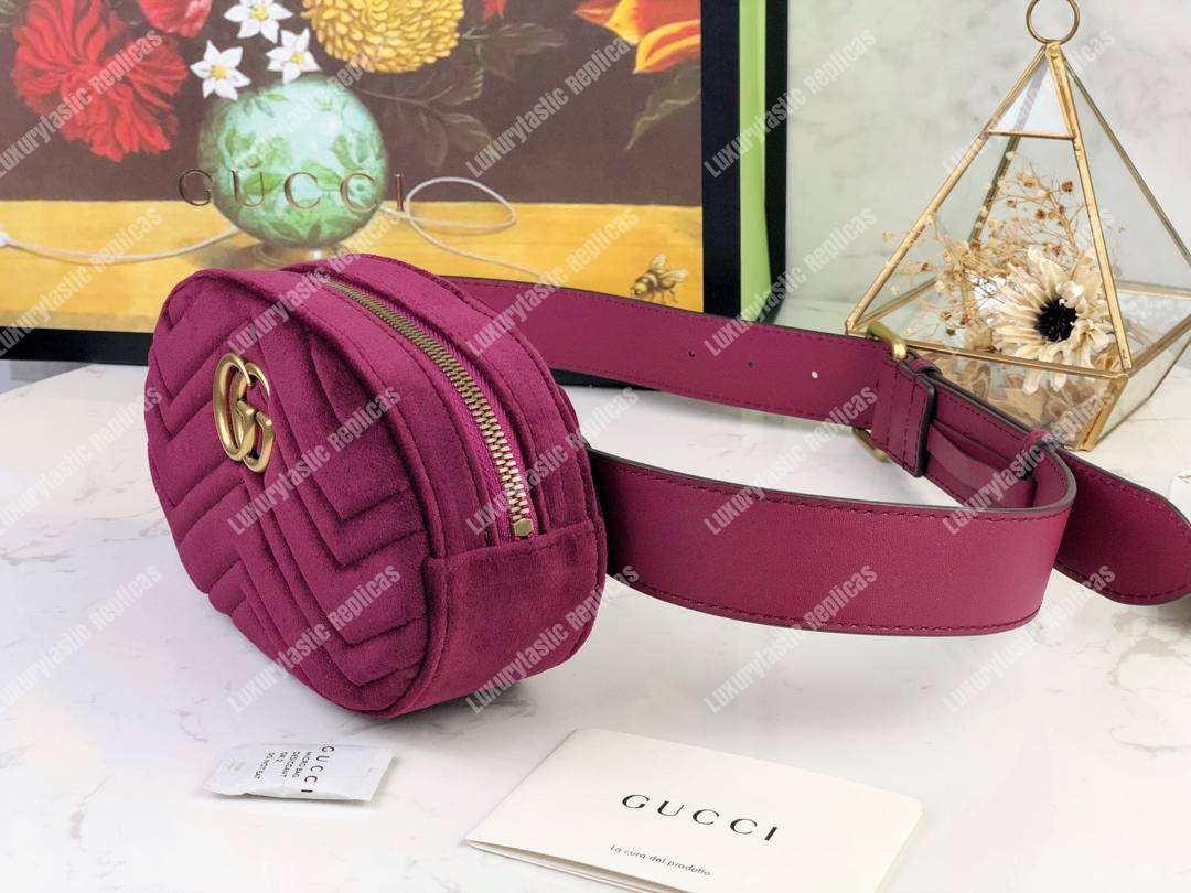 G*u*i gg marmont matelassé velvet belt bag fuchsia