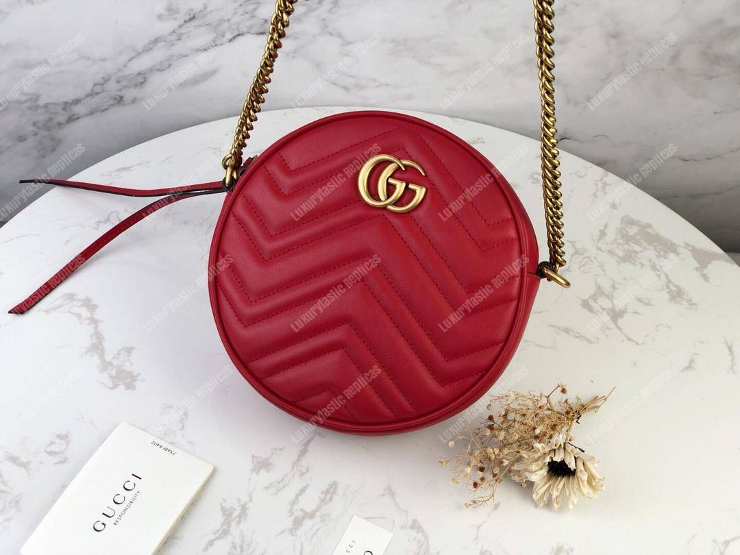 G*u*i gg marmont mini round shoulder bag hibiscus red