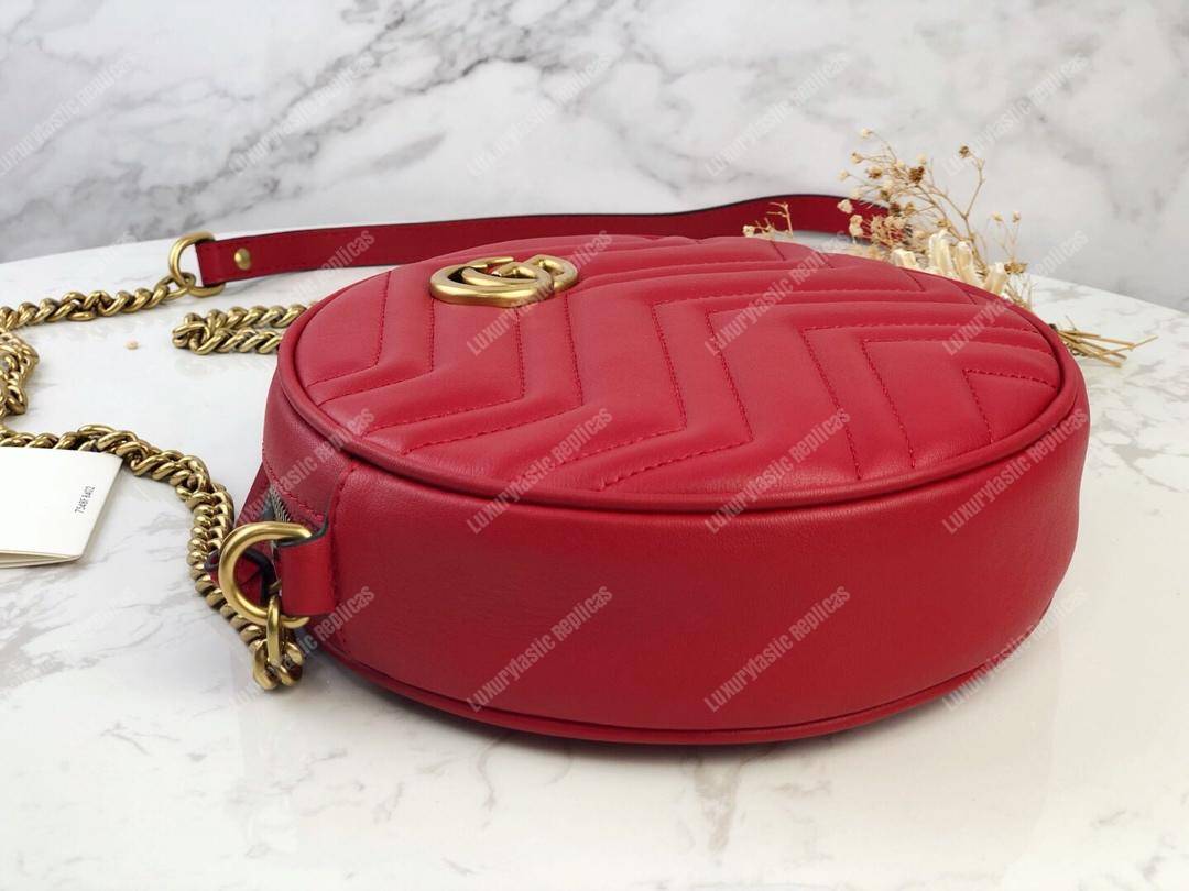 G*u*i gg marmont mini round shoulder bag hibiscus red
