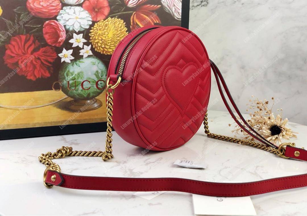 G*u*i gg marmont mini round shoulder bag hibiscus red