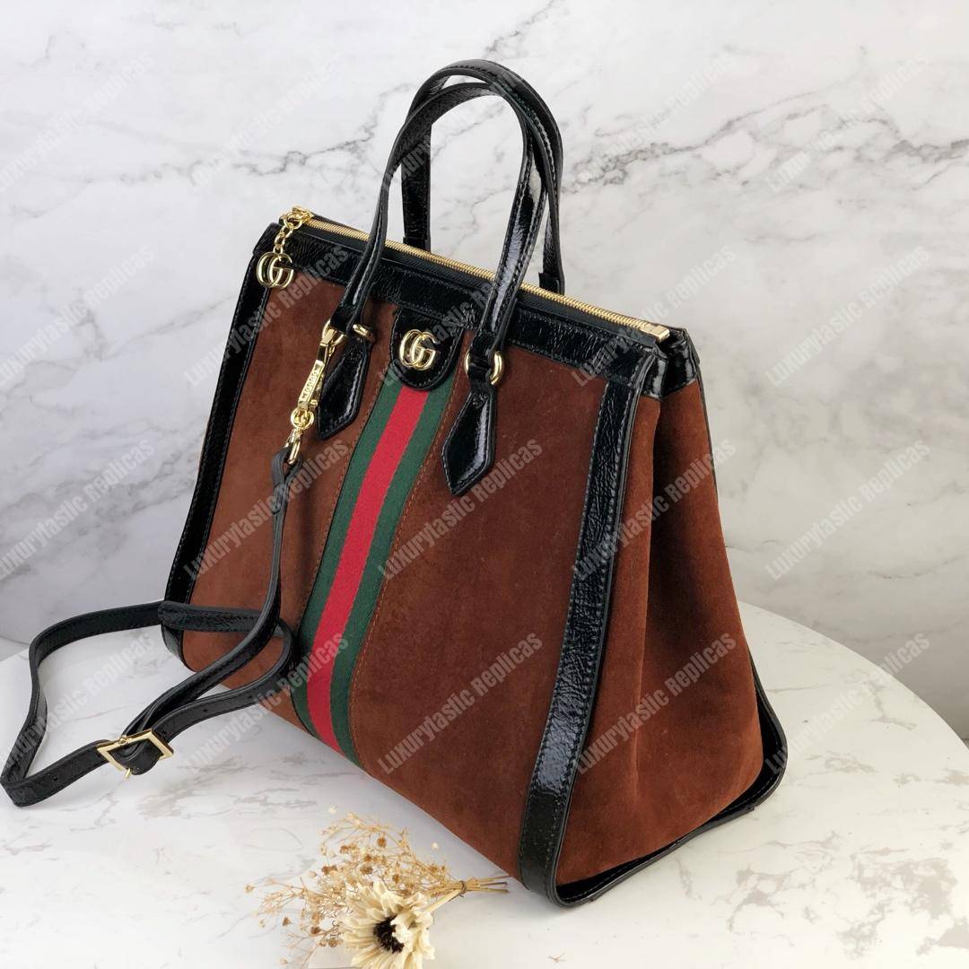 G*u*i ophidia brown suede medium tote bag