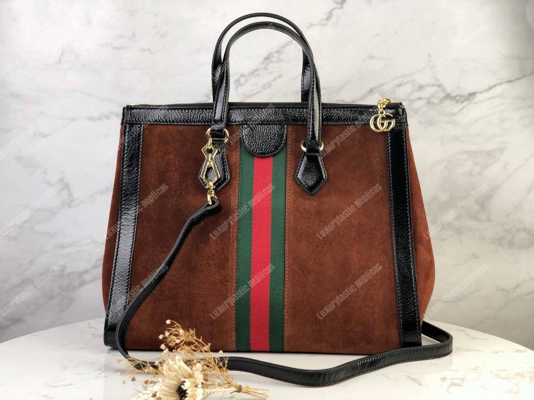 G*u*i ophidia brown suede medium tote bag