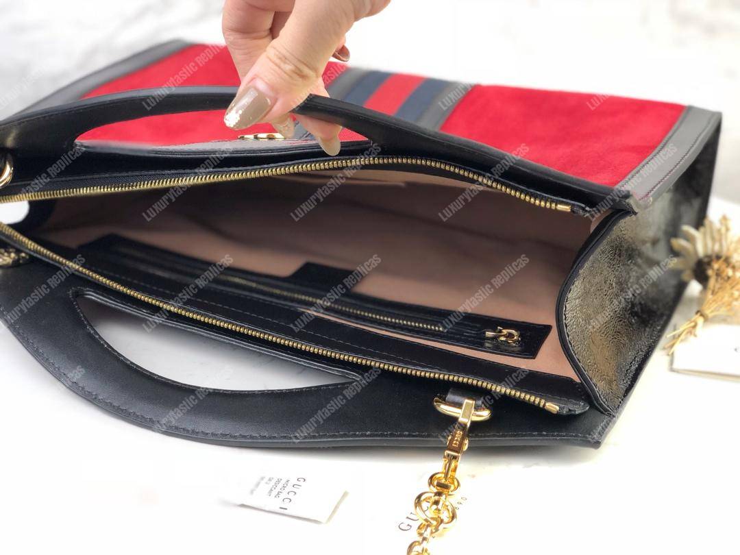 G*u*i red suede ophidia medium top handle tote bag