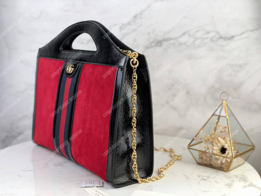 G*u*i red suede ophidia medium top handle tote bag