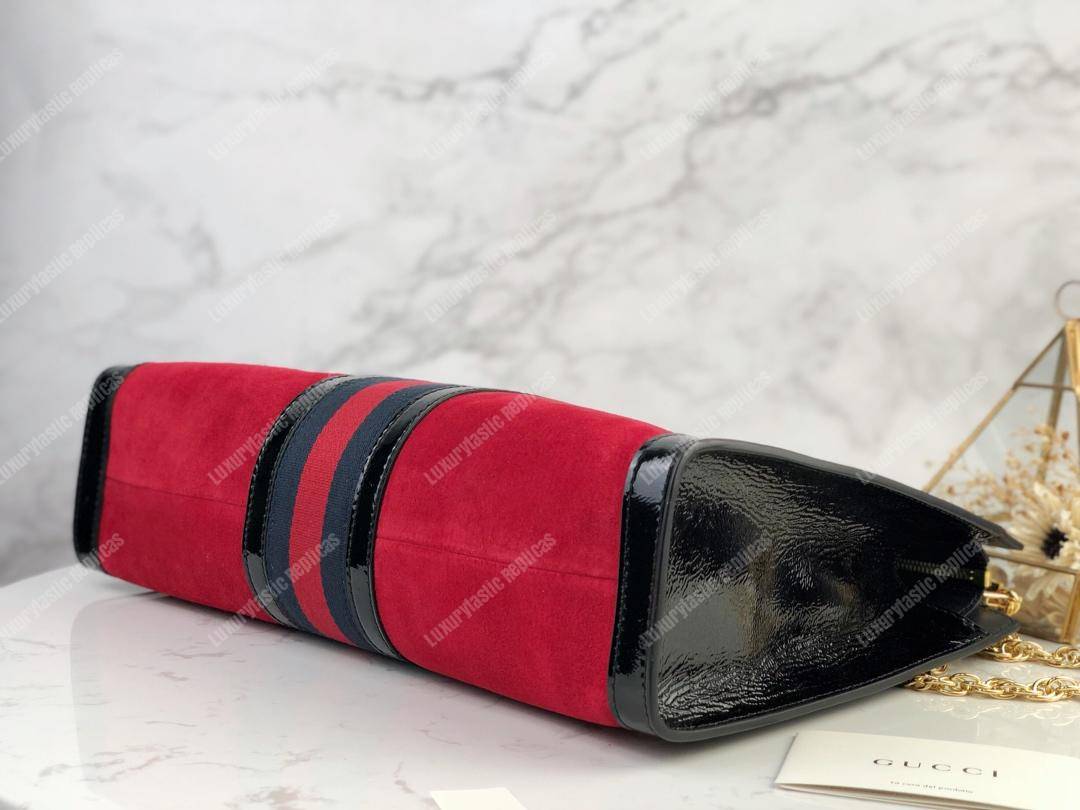 G*u*i red suede ophidia medium top handle tote bag