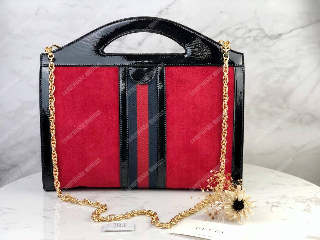 G*u*i red suede ophidia medium top handle tote bag