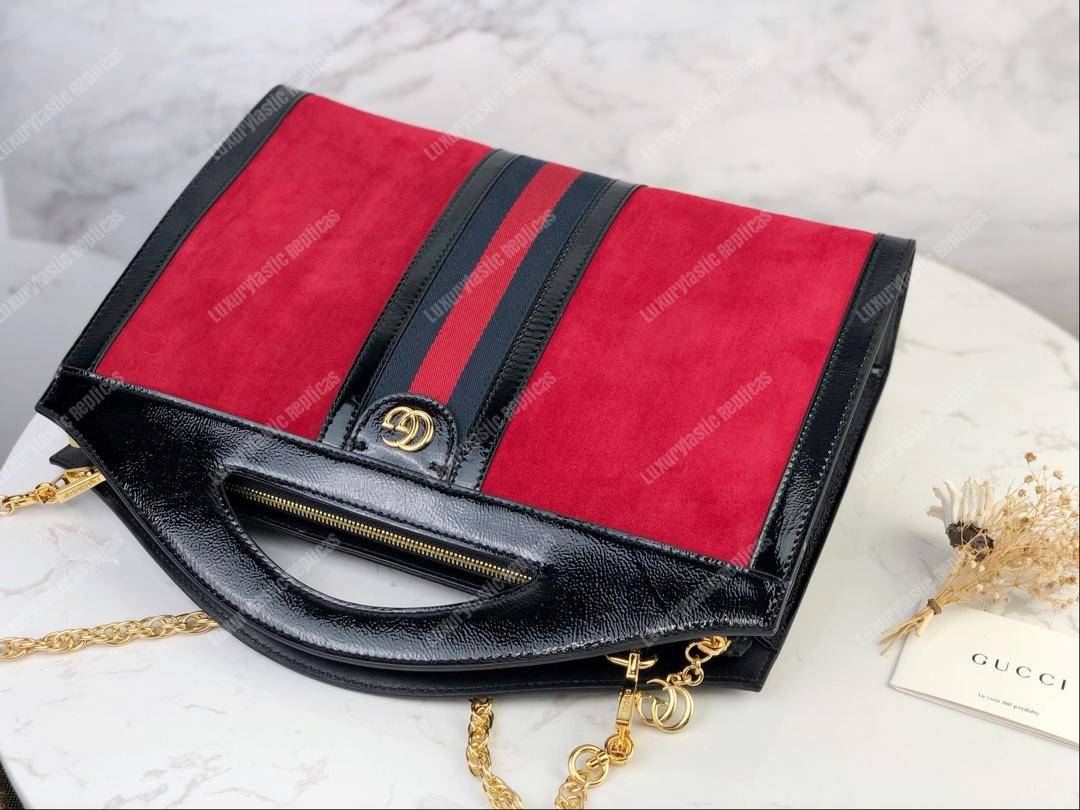G*u*i red suede ophidia medium top handle tote bag