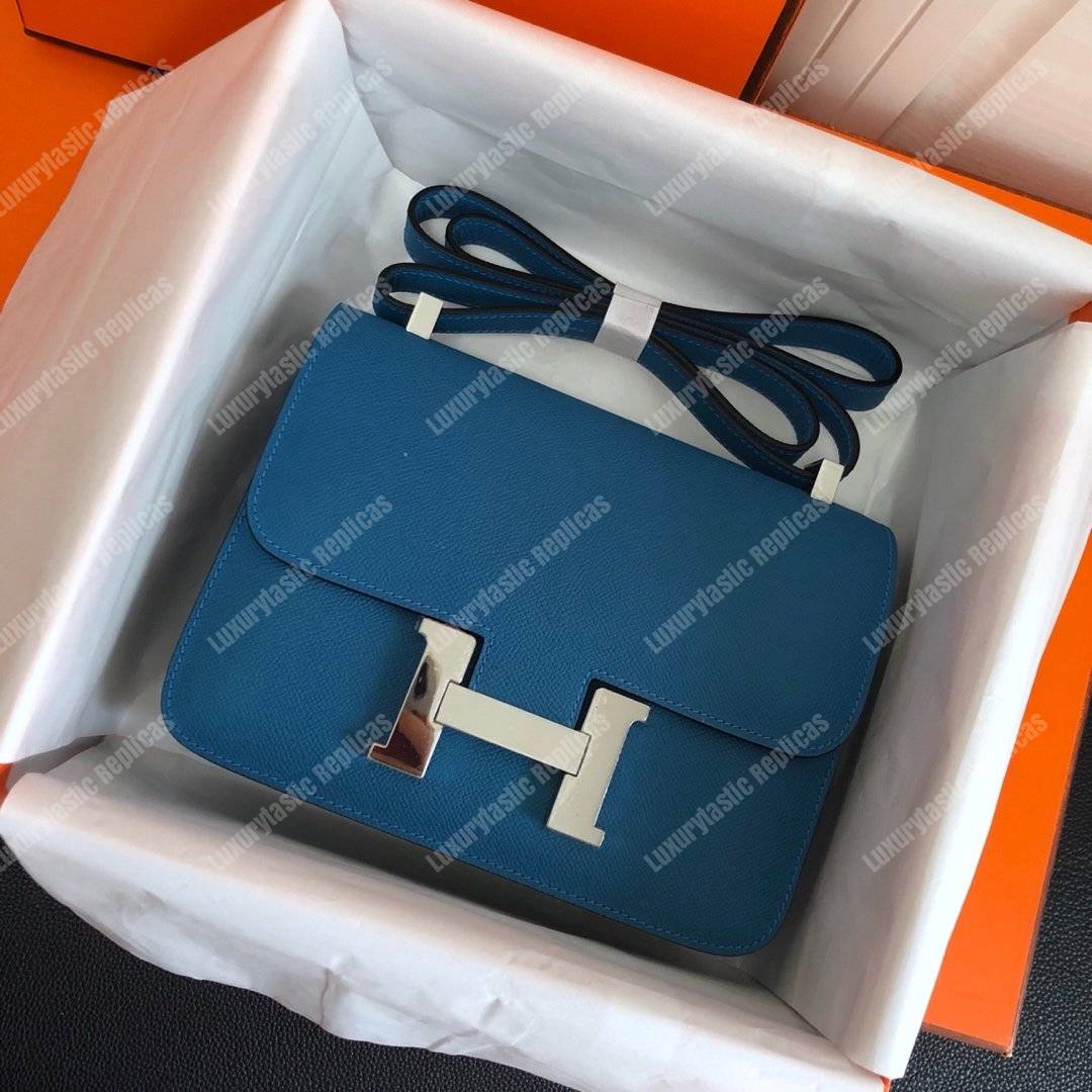 H**mes constance 18 bag epsom blue azur palladium hardware