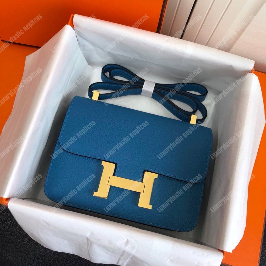 H**mes constance 18 bag epsom blue azur gold hardware