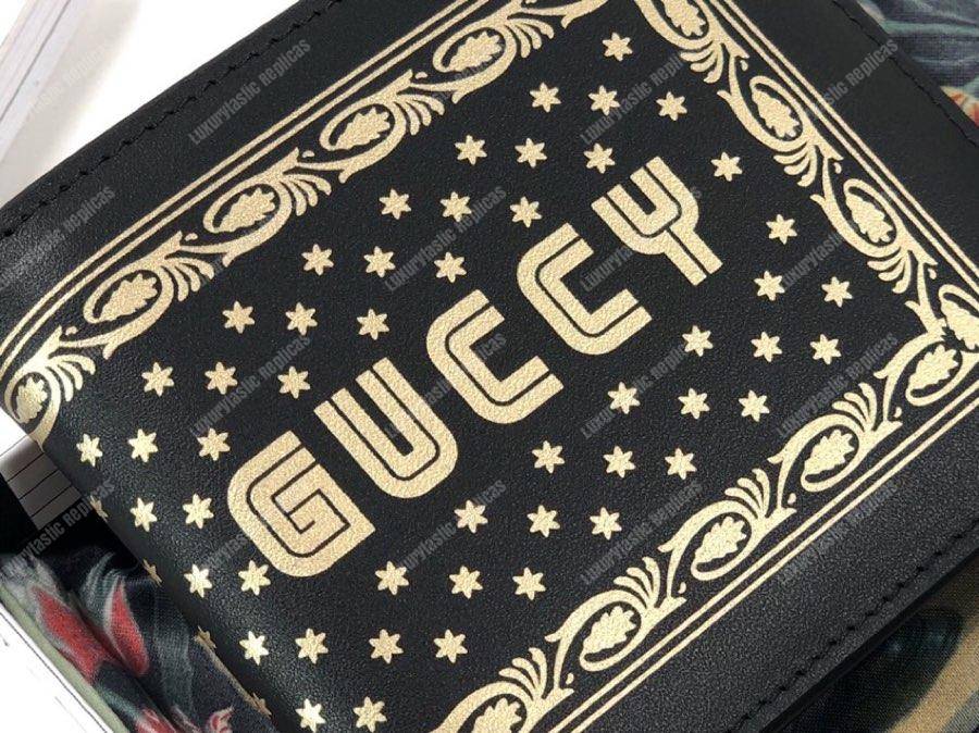 g*u*i G*u*iy print leather bi-fold wallet black