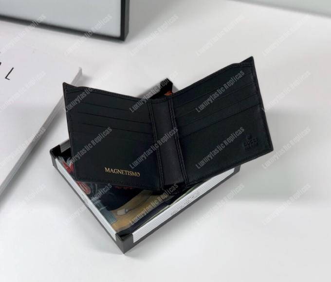 g*u*i G*u*iy print leather bi-fold wallet black