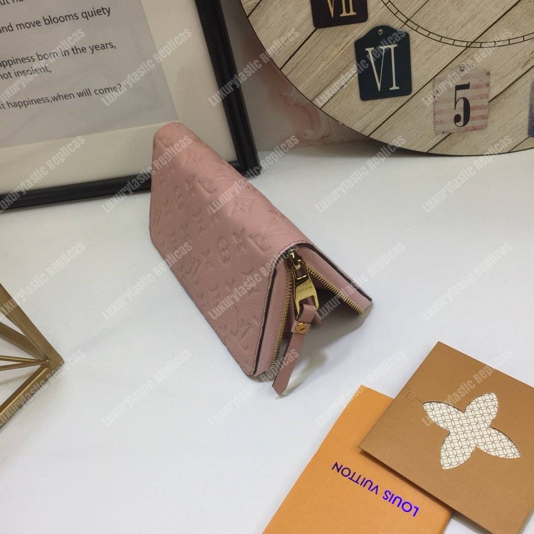 LV Clemence Wallet Monogram Empreinte Leather Rose Ballerine Pink