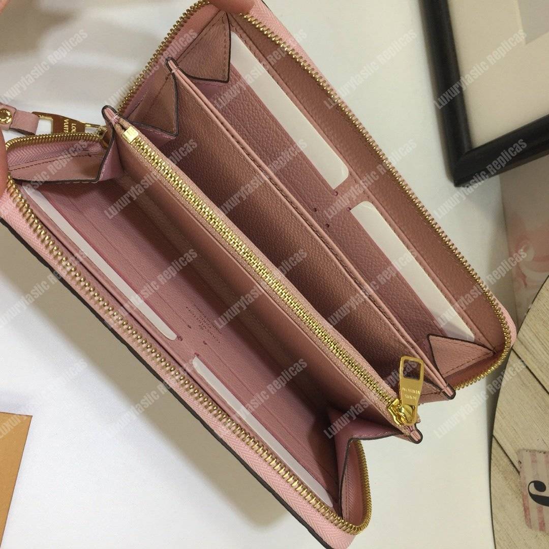 LV Clemence Wallet Monogram Empreinte Leather Rose Ballerine Pink