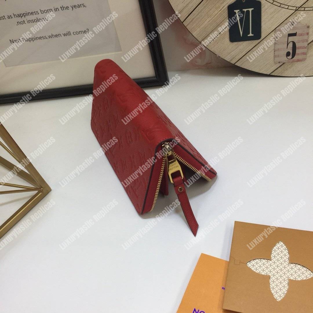 LV Clemence Wallet Monogram Empreinte Leather Cerise