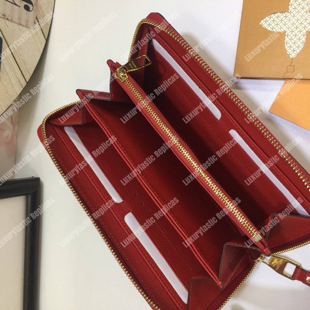 LV Clemence Wallet Monogram Empreinte Leather Cerise