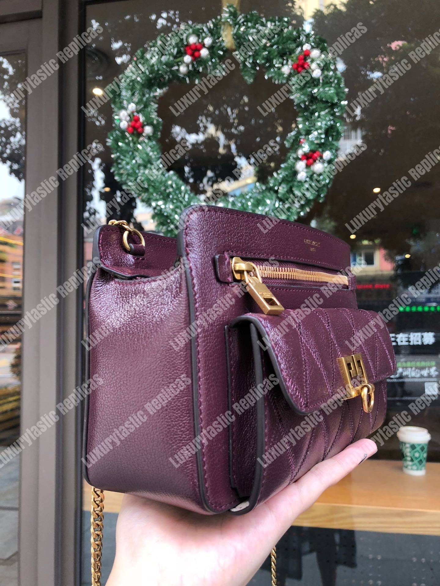 Givenchy Diamond Quilted Leather Crossbody Bag Maroon