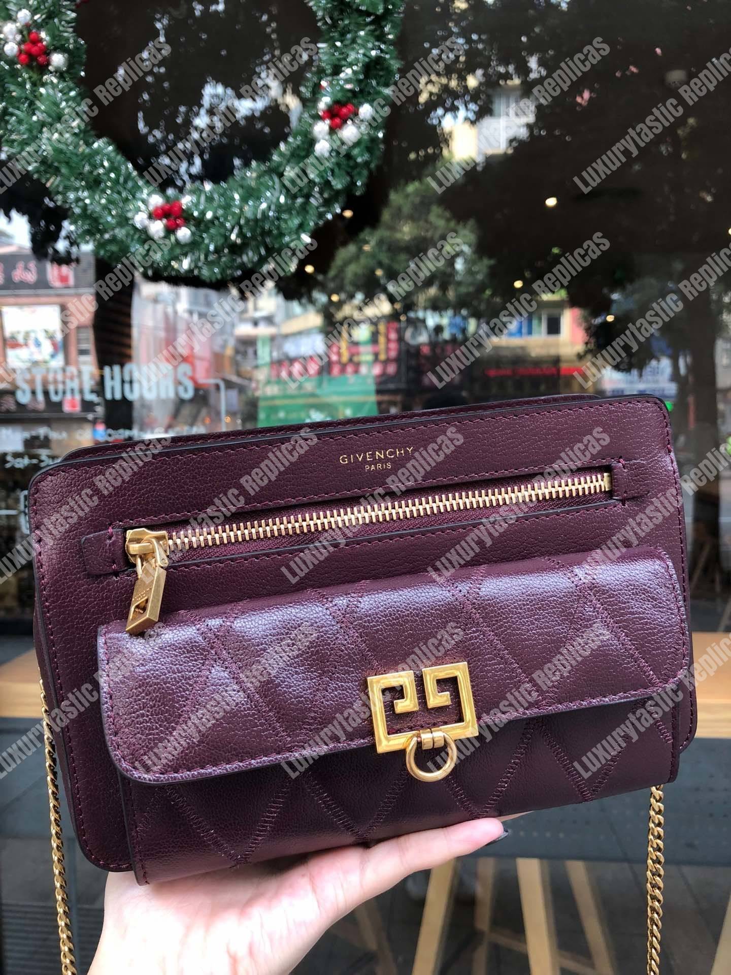 Givenchy Diamond Quilted Leather Crossbody Bag Maroon
