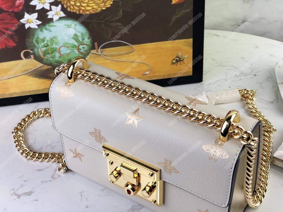 G*u*i padlock bee star small shoulder bag white