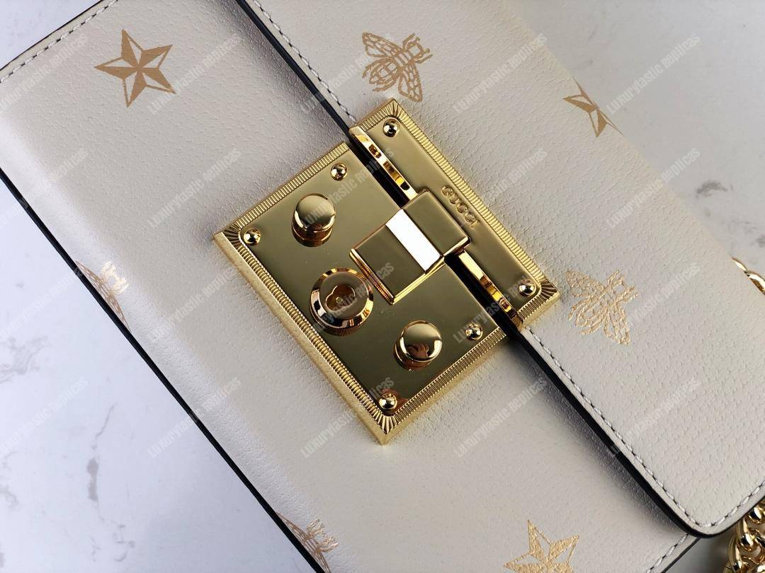 G*u*i padlock bee star small shoulder bag white