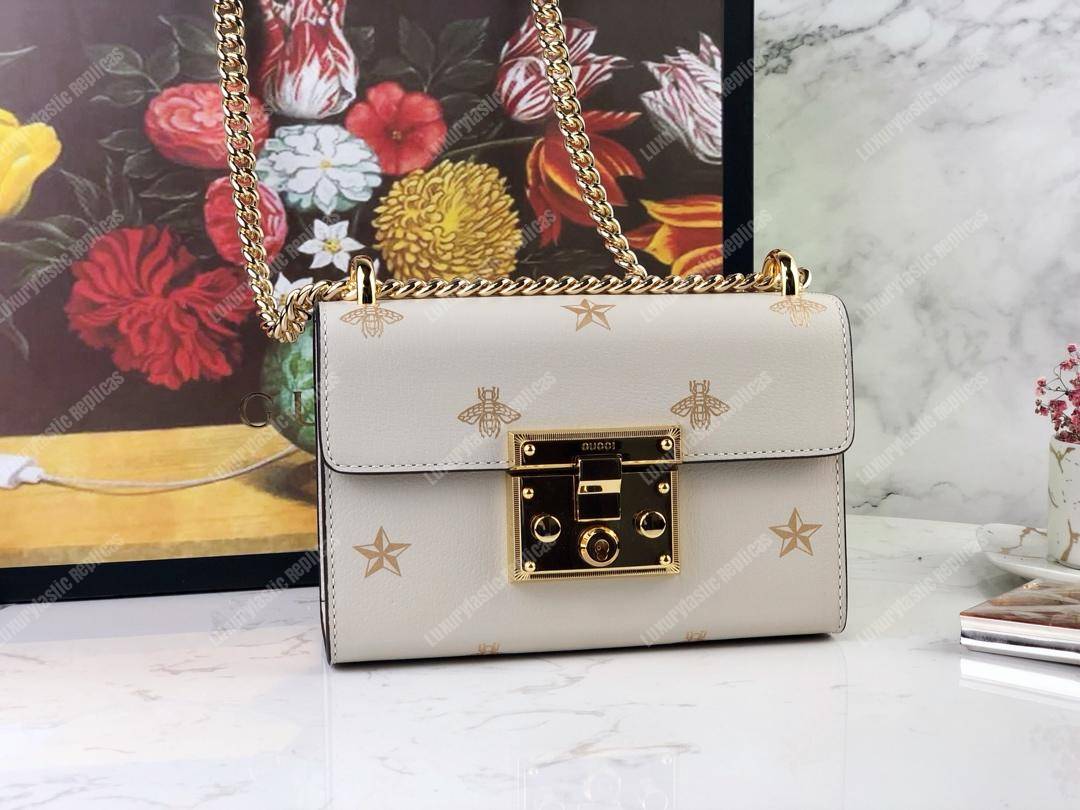 G*u*i padlock bee star small shoulder bag white