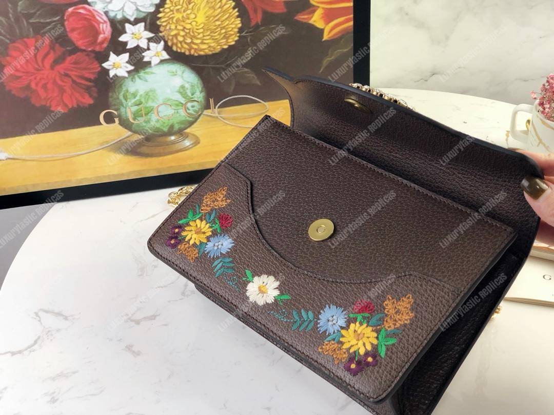 G*u*i embroidered small shoulder bag leather brown